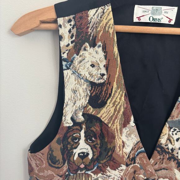 Vintage Orvis Dog Print Tapestry Vest Size Small - Picture 2 of 12
